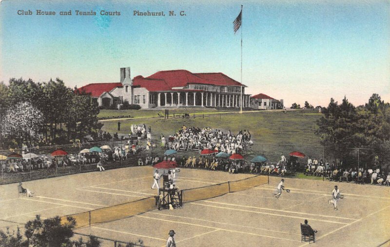 Club House & Tennis Courts, Pinehurst, N.C., Early Hand Colored Postcard, Unused