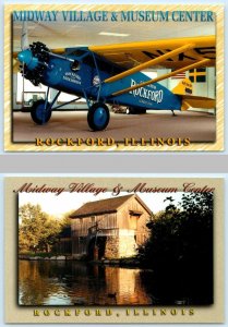 2 Postcards ROCKFORD, IL ~ Midway Village Museum GREATER ROCKFORD Plane 4x6