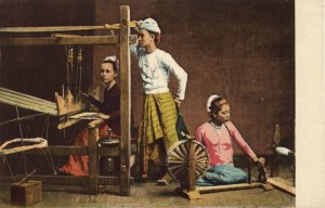 burma, Native Weavers at Work (1910s) Italian Mission Postcard