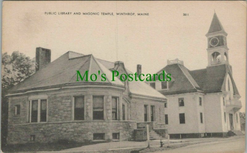 America Postcard - Public Library and Masonic Temple, Winthrop, Maine RS28311