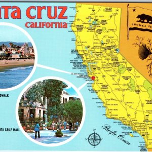 c1970s Santa Cruz, CA Greetings from Multi View Mall Map Unposted Chrome PC A331