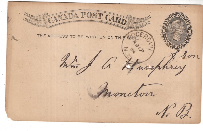 Canadian Postal Stationery, Victoria, 1 C Black, Used 1894 New Brunswick