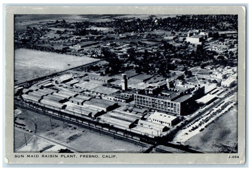 c1920's Sun Made Raisin Plant Factory Aerial View Fresno California CA Postcard