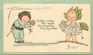 AM Davis Co Postcard 143 A/S G G Drayton Cute Children Tender Birthday Wishes