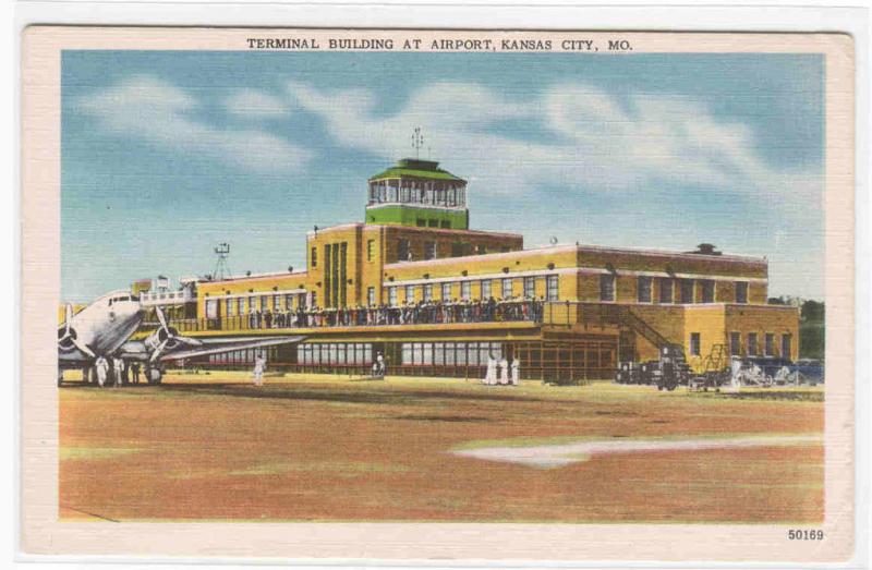 Terminal Plane Airport Kansas City Missouri 1950s postcard