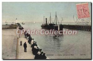 Postcard Old Steam Treport entering Port