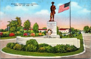 Vtg Spanish American War Memorial Statue Fond Du Lac Wisconsin Wi Postcard