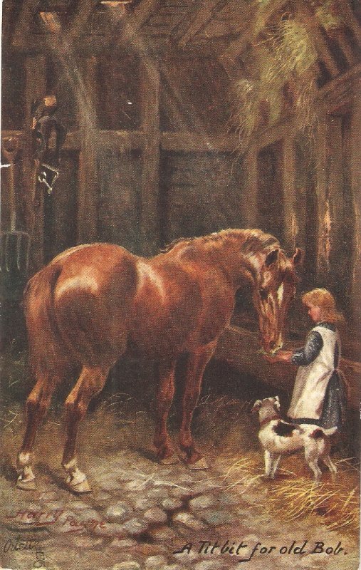 Harry Payne. Rural England..A Titbit for old  Horses  Tuck Oilette PC # 9632