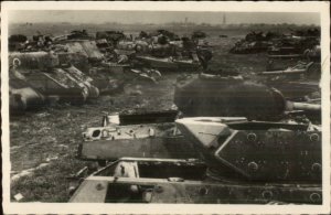 WWII Abandoned Tanks Normandy Beach Normandie Real Photo Postcard