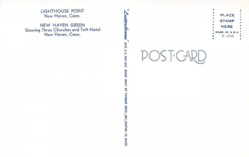 Lighthouse Point NEW HAVEN, CT Large Letter Taft Hotel c1950s Vintage Postcard