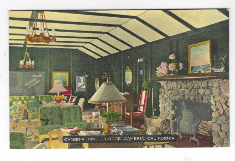 1940's Cambria Pines Lodge, Cambria, California Linen Postcard