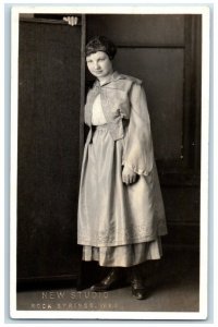 c1920's Woman New Studio Portrait Rock Springs Wyoming WY RPPC Photo Postcard