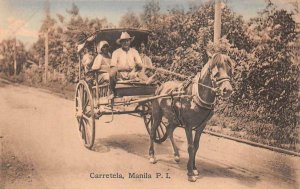 CARRETELA HORSE CARRIAGE MANILA PHILIPPINES ISLANDS POSTCARD (c. 1910)