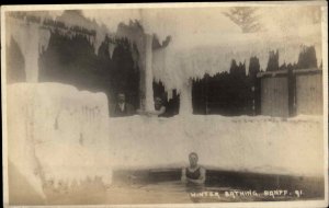 Banff Alberta AB Icy Swimming Pool Byron Harmon #91 c1920s Real Photo Postcard