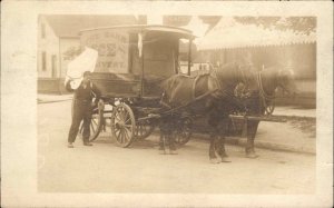 Bahr Ice Delivery Wagon Man Hoisting Massive Ice Block Tongs c1910 RPPC