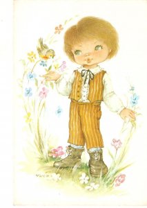 Little boy,, with flowers, by Nuco Lovely Spanish PC. size 15 x 10 cms.