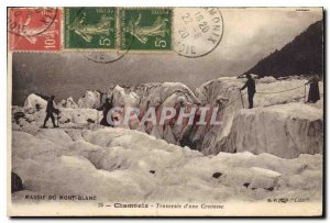 Old Postcard Chamonix Mont Blanc Traverse Climbing a Crevice