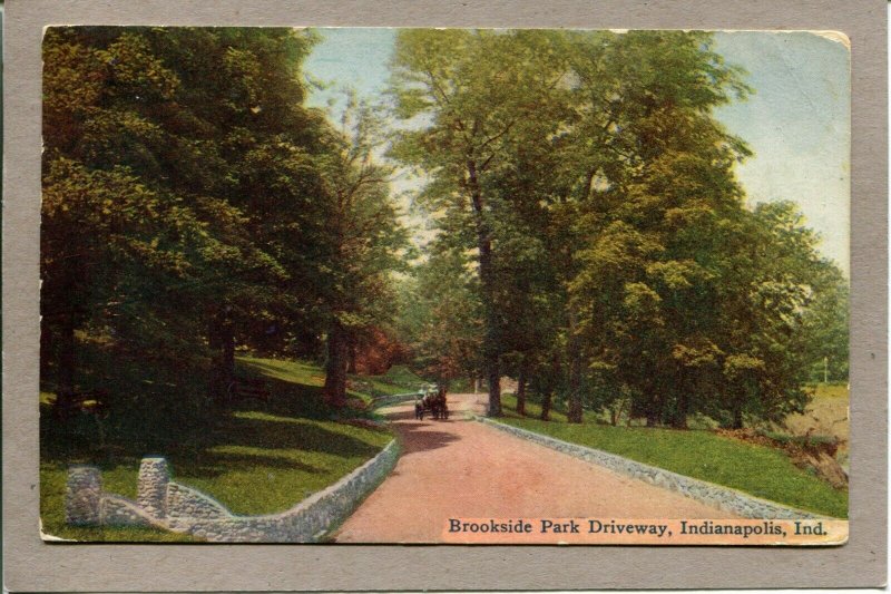  Postcard IN Indianapolis Brookside Park Driveway Horse Carriage c1909 -647