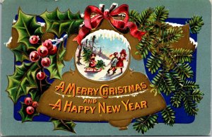 VINTAGE POSTCARD A MERRY CHRISTMAS AND A HAPPY NEW YEAR EMBOSSED FRESH c. 1910