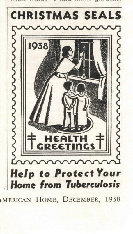 1938 Original Print Ad Christmas Seals Health Greetings 2V1-34 