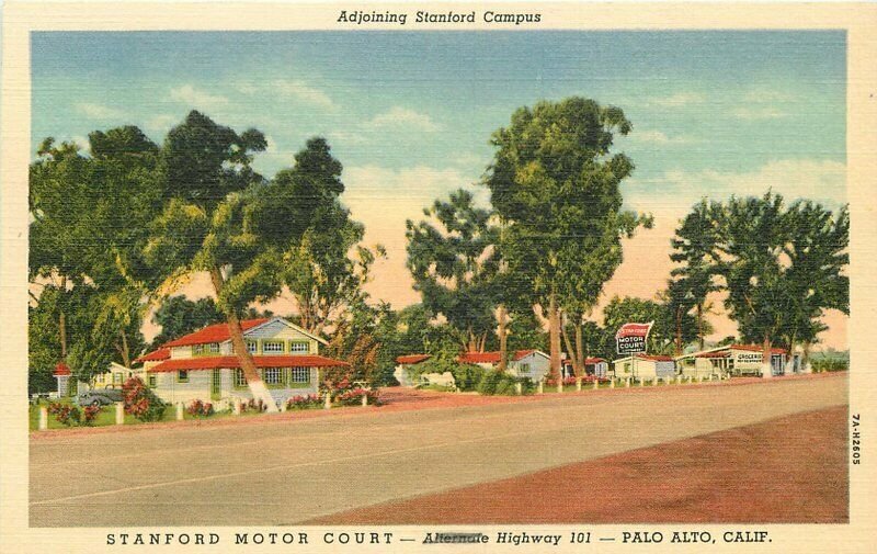 Palo Alto California Stanford Motor Court roadside Teich Postcard 21-5967