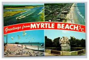 Vintage 1964 Postcard Greetings From Myrtle Beach South Carolina Beaches Boats