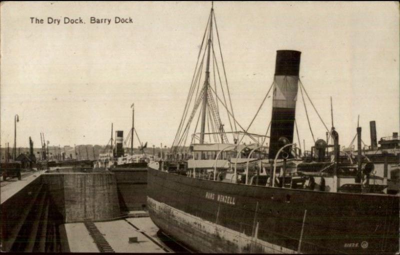 Barry Dock Wales Dry Dock Steamer Hans Menzell or Wenzell c1910 Postcard