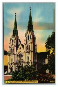 Vintage 1940's Postcard Cathedral Basilica St. John the Baptist Savannah Georgia