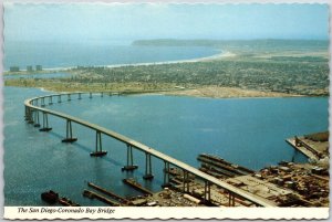 Coronado Bay Bridge San Diego California CA North Island Busy Harbor Postcard