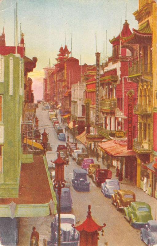 San Francisco California Grant Ave Chinatown Scene Antique Postcard K25634