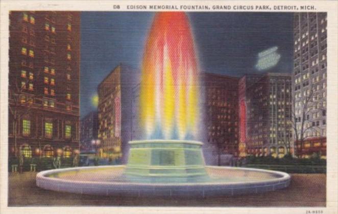 Michigan Detroit Edison Memorial Fountain Grand Circus Park Curteich