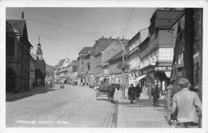 Czechia Vrchlabi 1938 main street real photo vintage postcard