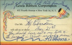 Lewis Ribbon Corp 4th Ave New York City Linen Advertising Postcard