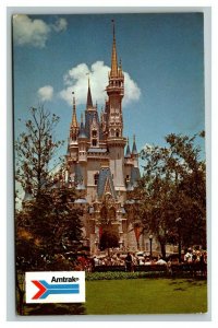 Vintage 1970's Postcard Disney World Cinderella's Castle Orlando Florida Amtrak