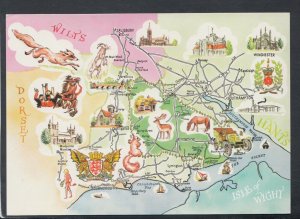 Maps Postcard - Map Showing Hampshire,Dorset and Wiltshire    RR7272