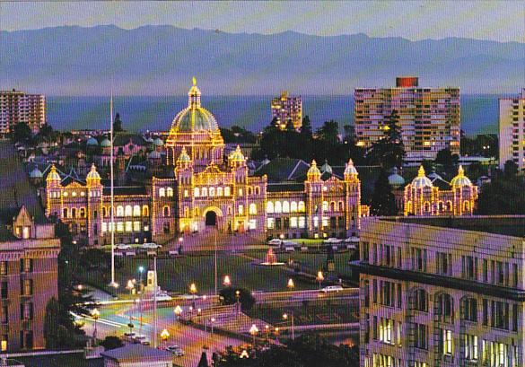 Canada Parliament Buildings At Dusk Victoria British Columbia