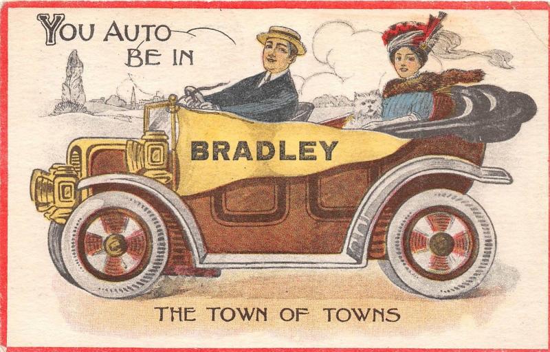 Michigan Mi PENNANT Postcard 1913 BRADLEY Automobile Town of Towns