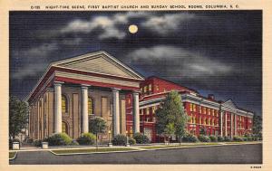 Columbia South Carolina 1940 Linen Postcard First Baptist Church & Sunday School