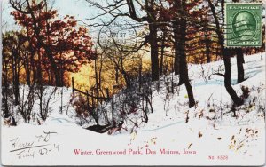 USA Iowa Des Moines Winter Greenwood Park Vintage Postcard C220