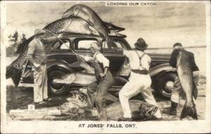 Jones Falls Ontario ON Fishing Exaggeration Real Photo Postcard