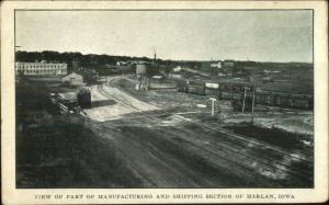 Harllan IA Mfg & Shipping Section RR Train Cars c1910 Postcard