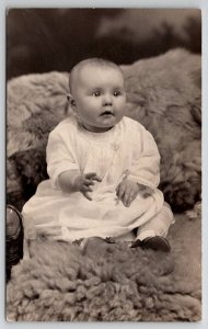 RPPC Bright Eye Baby On Wool Blanket Real Photo Postcard T21