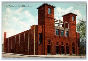 1912 New Auditorium building Entrance View Tower Council Bluffs Iowa IA Postcard 