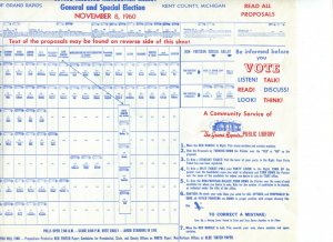 Grand Rapids MI Kennedy Voting Machine Instruction Ballot Nov 1960 - B4