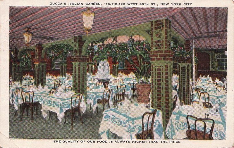 Postcard Zucca's Italian Garden Restaurant NY