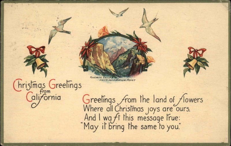 Yosemite National Park Inspiration Point Christmas c1920 Postcard 