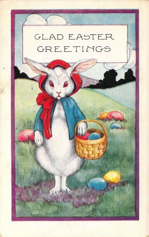 Whitney Easter Dressed Rabbit, Gathering Eggs, Dressed Animals, Old Postcard