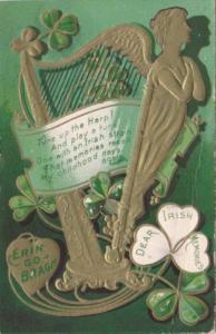 Saint Patrick's Day With Shamrock & Gold Harp 1909