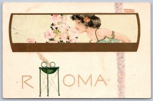 DS1/ Raphael Kirchner Art Nouveau Artist Signed Postcard c1905 Roman Woman 16