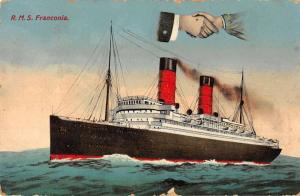 RMS Franconia ocean liner Cunard Line shaking hands antique pc Y14617